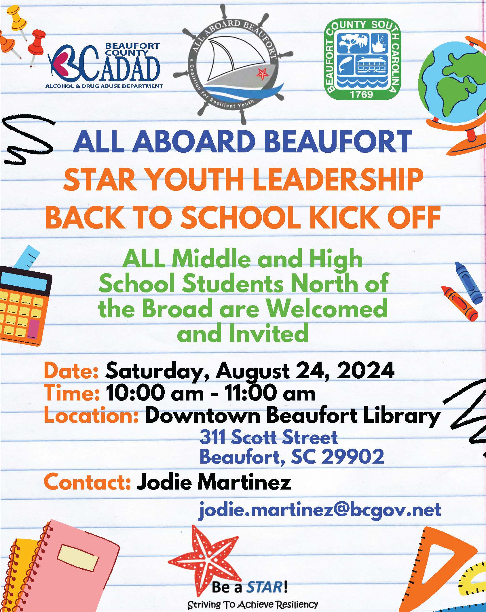 Beaufort County Alcohol and Drug Abuse Department All Aboard Youth Leadership Back to School Kick Off