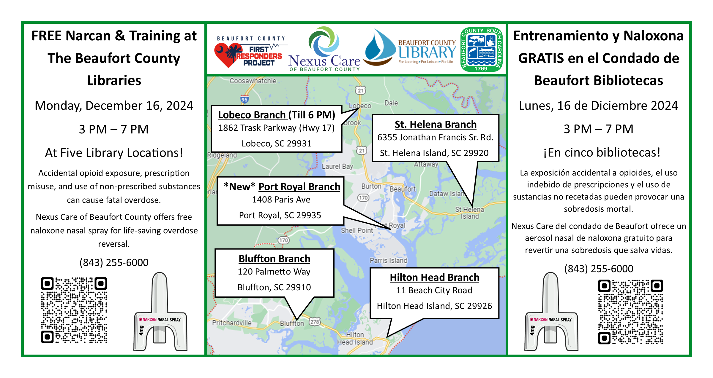 Free Narcan and Training to be Held at Five Beaufort County Library Branches Before the Holidays