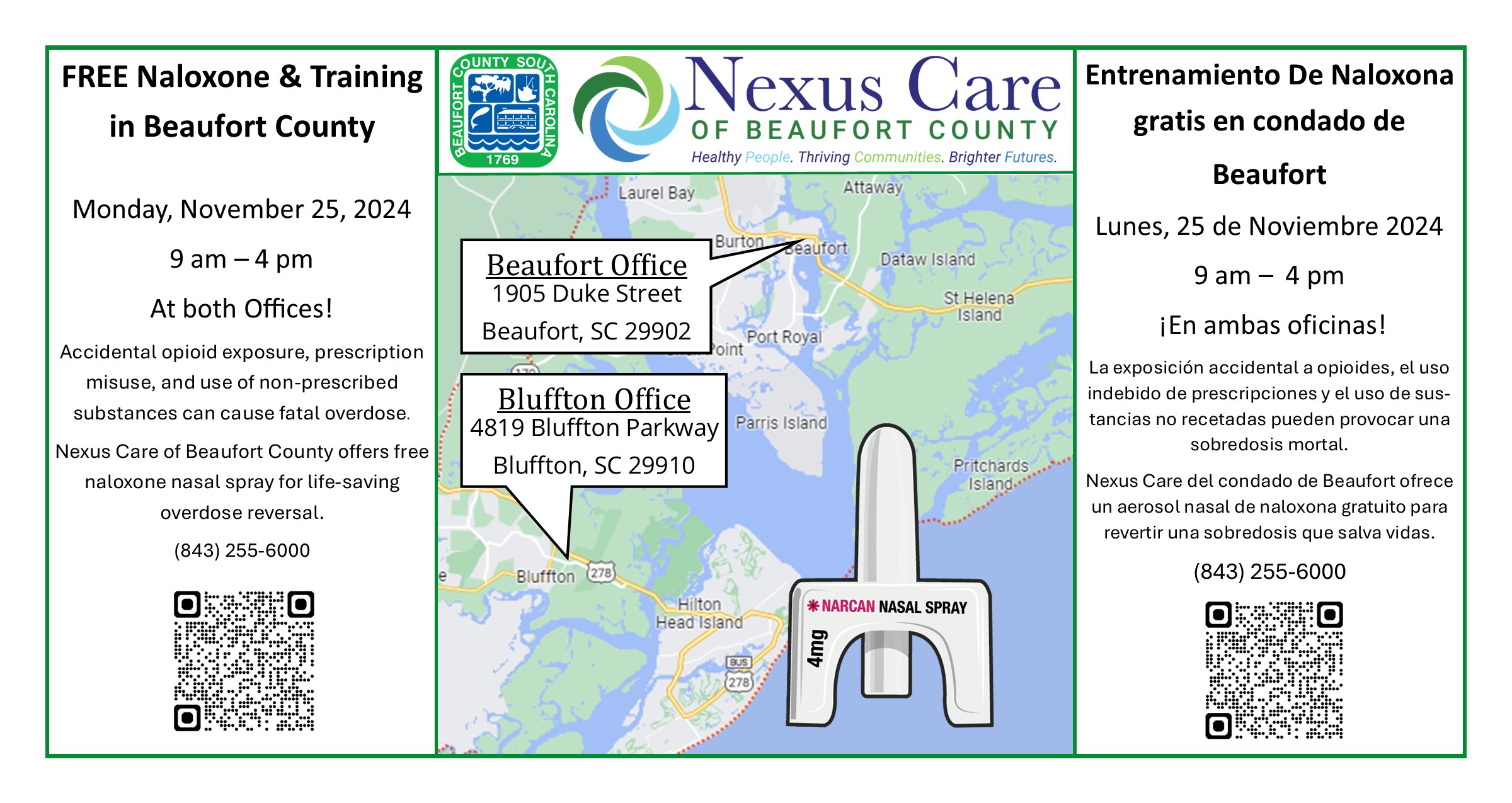 Free Naloxone and Training to be Held at Both Nexus Care of Beaufort County Locations: Bluffton and Beaufort