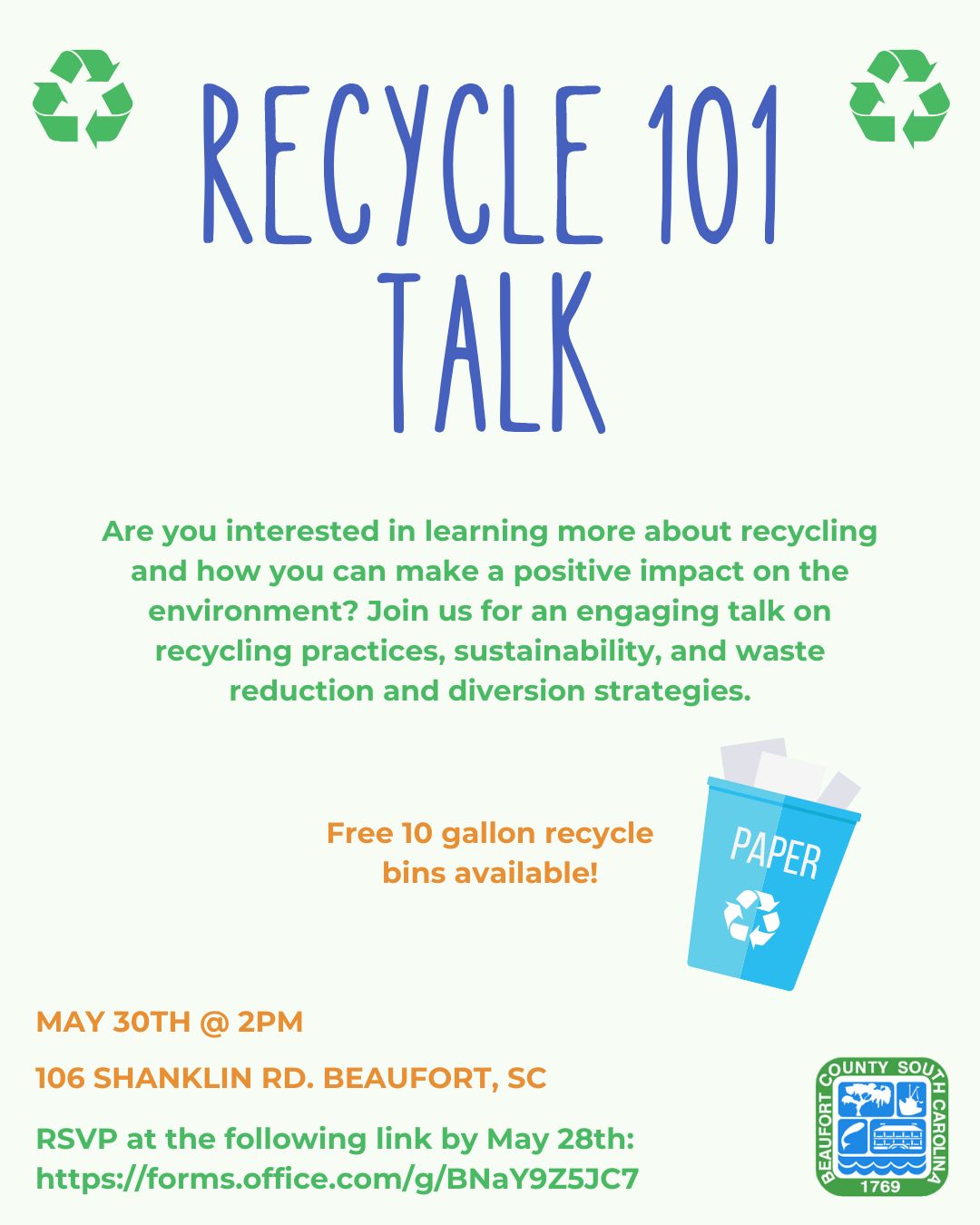 Beaufort County Solid Waste and Recycling to Host Recycle 101 Talk