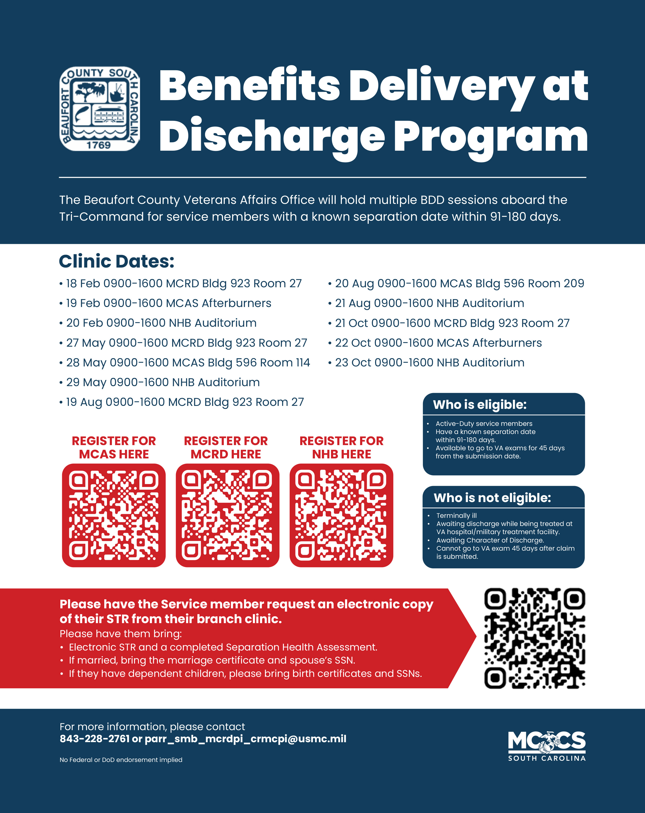 Beaufort County Veterans Affairs and MCCS Partner to Host Benefits Delivery at Discharge Workshops