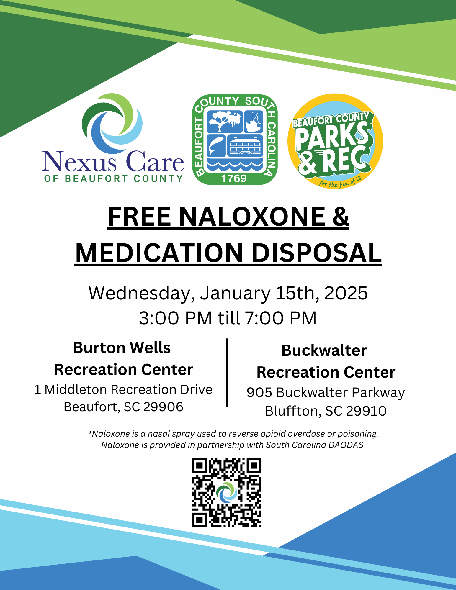 Free Naloxone and Medication Disposal at Two County Parks and Rec Locations