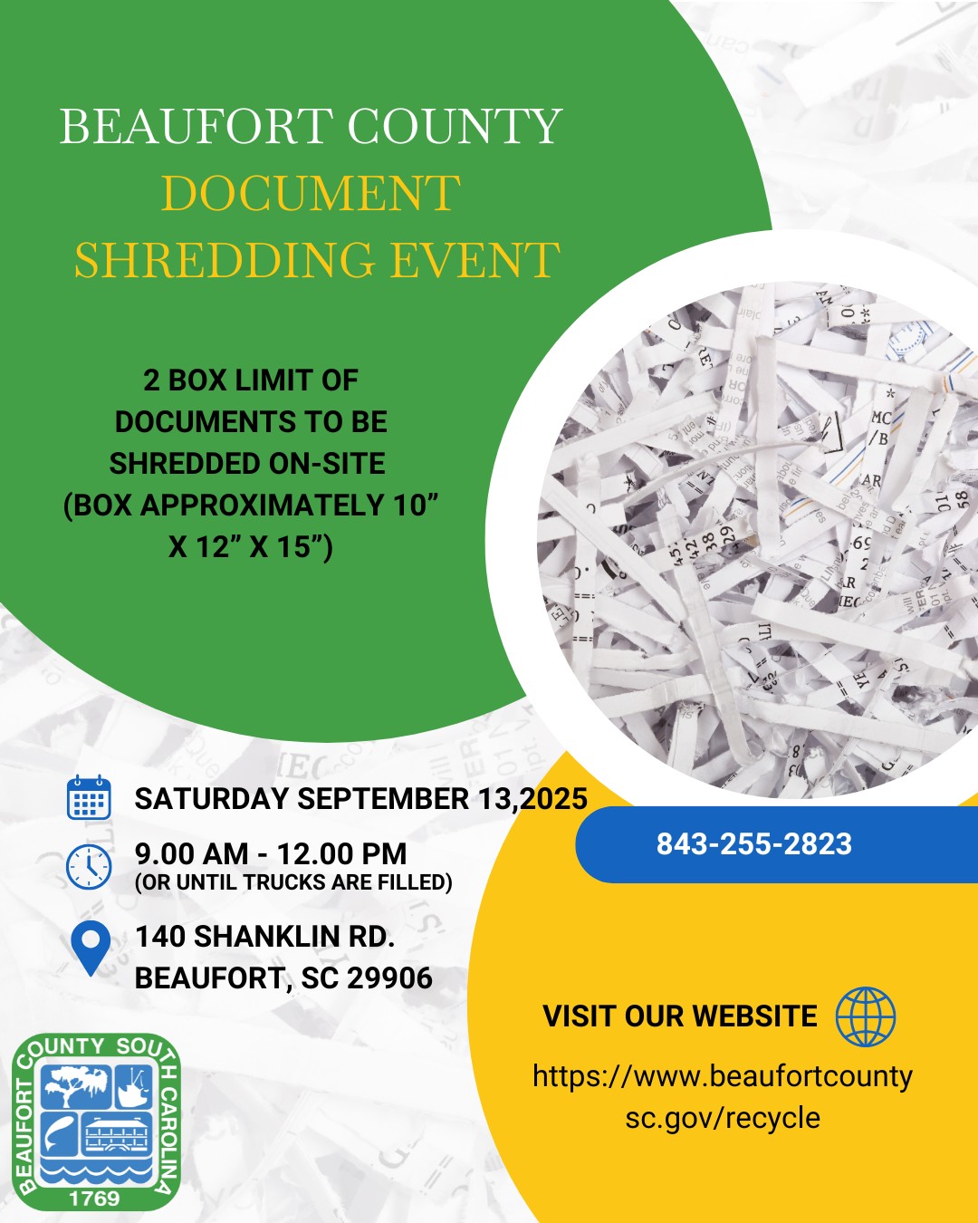 Beaufort County Offers Free Secure Shredding Event in Beaufort Saturday, September 13
