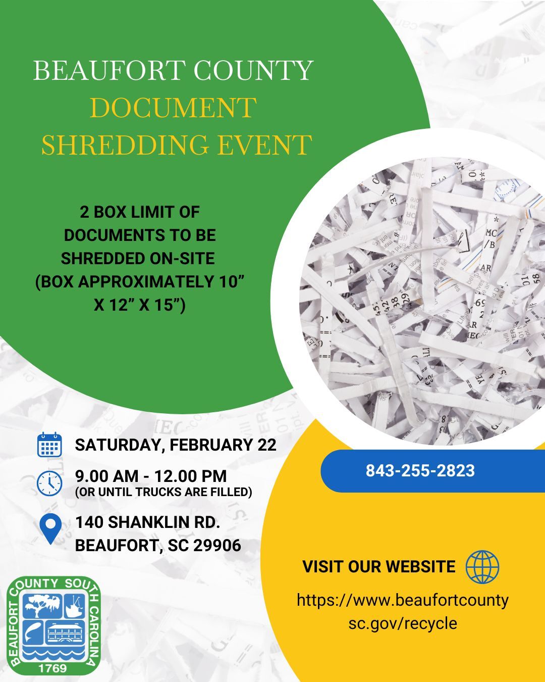 Beaufort County Offers Free Secure Shredding Event in Beaufort Saturday, February 22