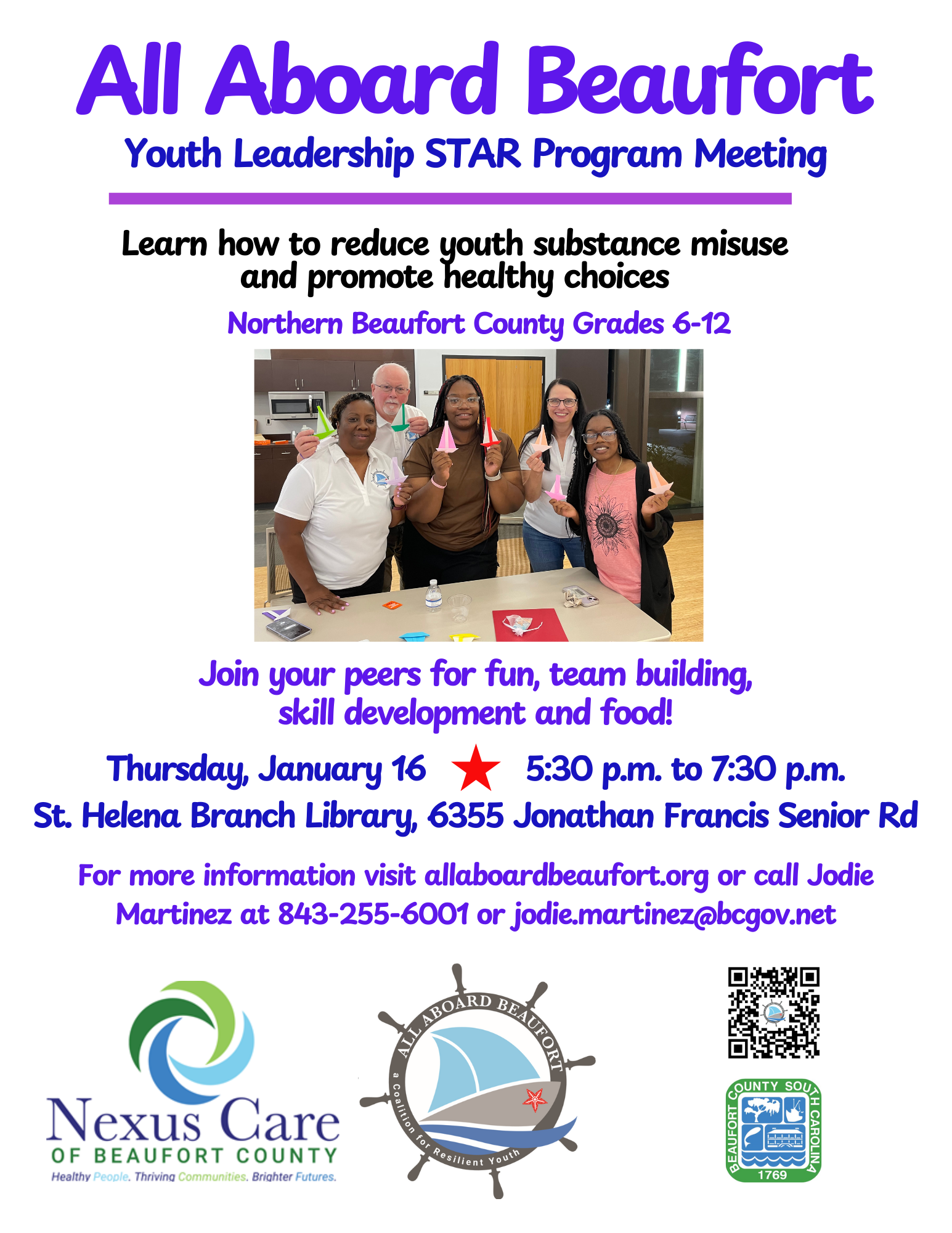 Nexus Care of Beaufort County and All Aboard Beaufort Coalition Hosting January Youth Leadership STAR Program Meeting