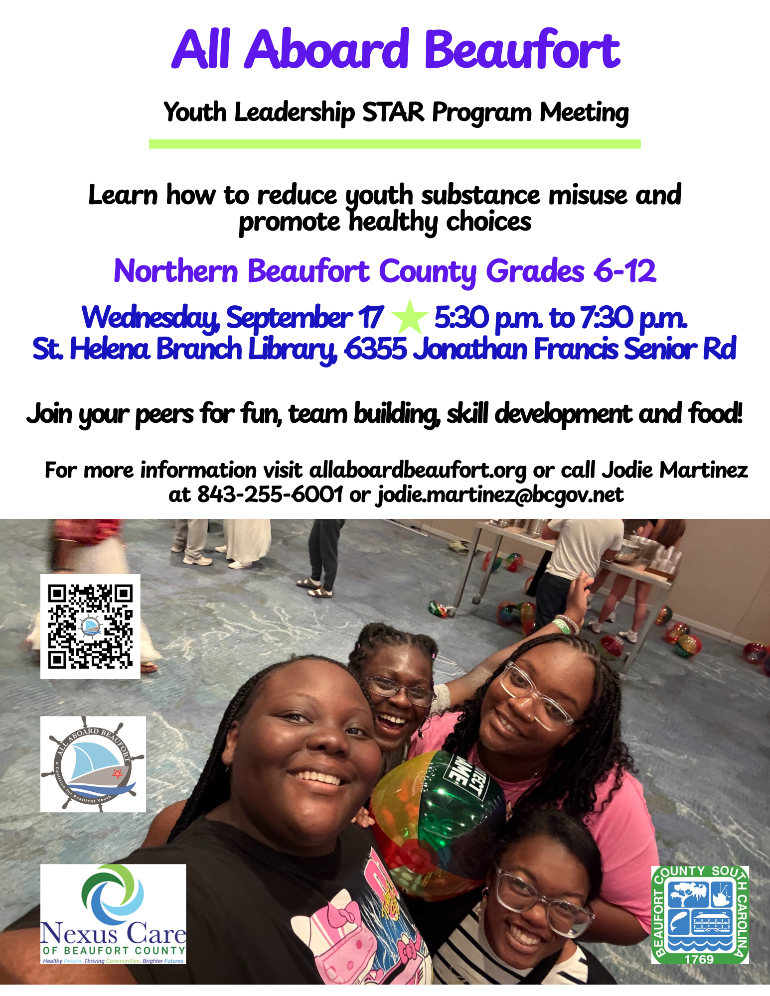 Nexus Care of Beaufort County and All Aboard Beaufort Coalition Hosting September Youth Leadership STAR Program Meeting