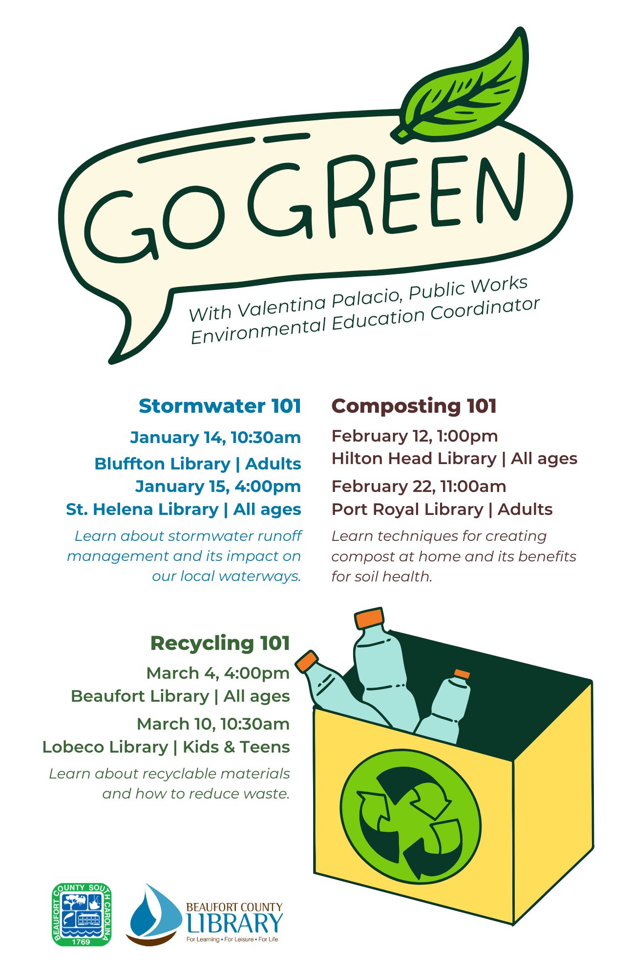 Environmental Education Workshops Free and Open to Public: Stormwater, Composting, Recycling