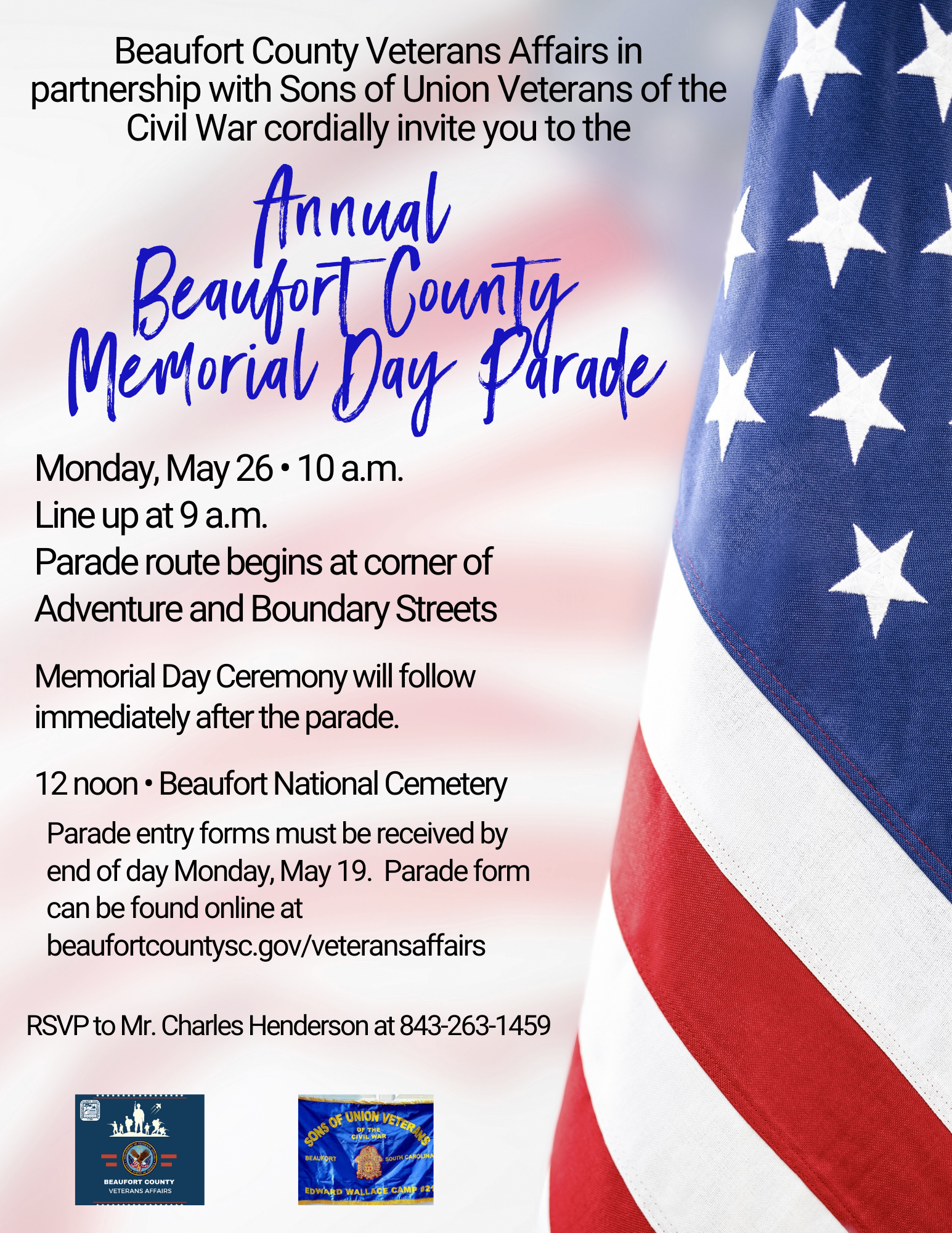 Beaufort County Veterans Affairs and Sons of Union Veterans of the Civil War Hosting Memorial Day Parade