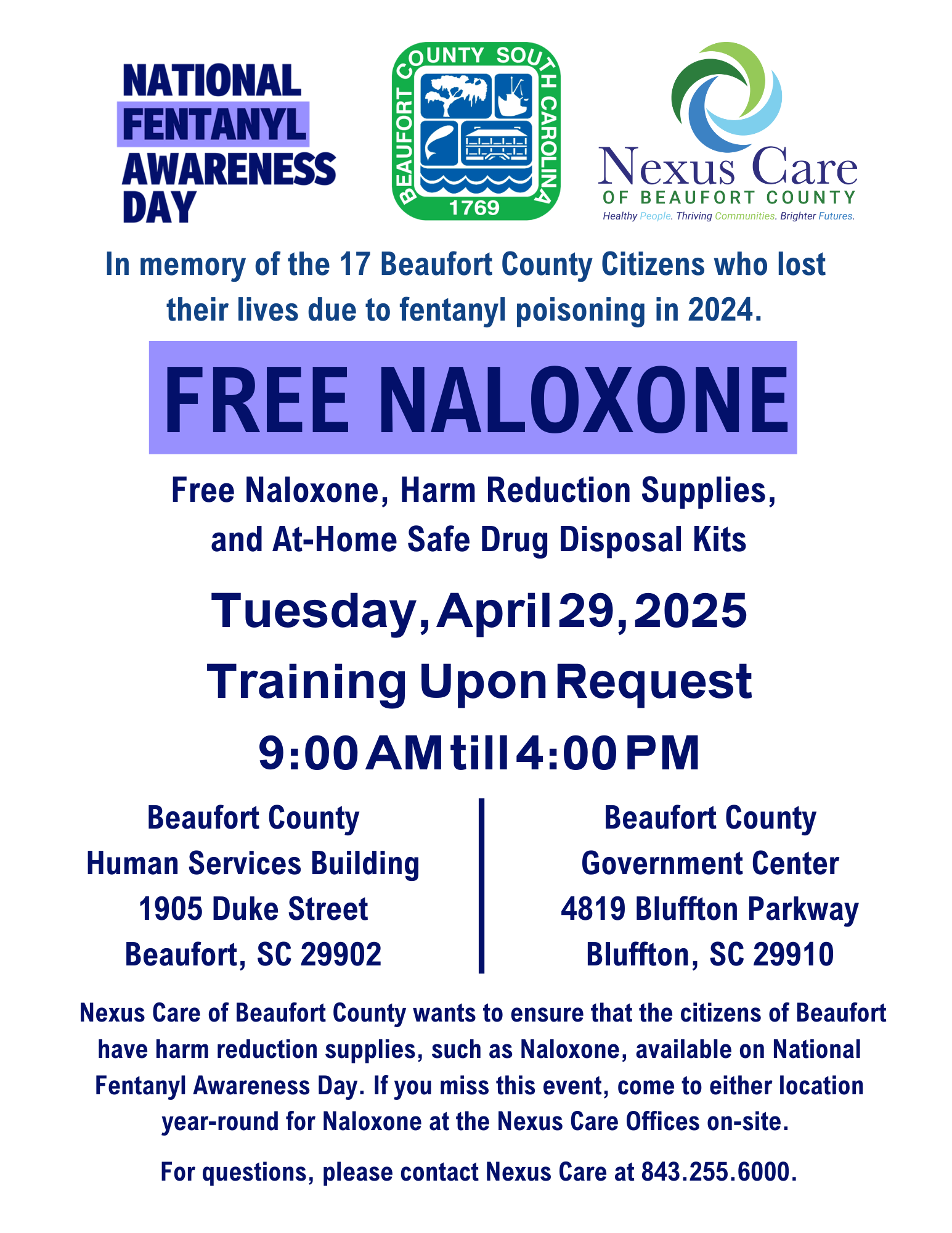 Free Naloxone and Training Available at Both Nexus Care of Beaufort County Locations: Bluffton and Beaufort