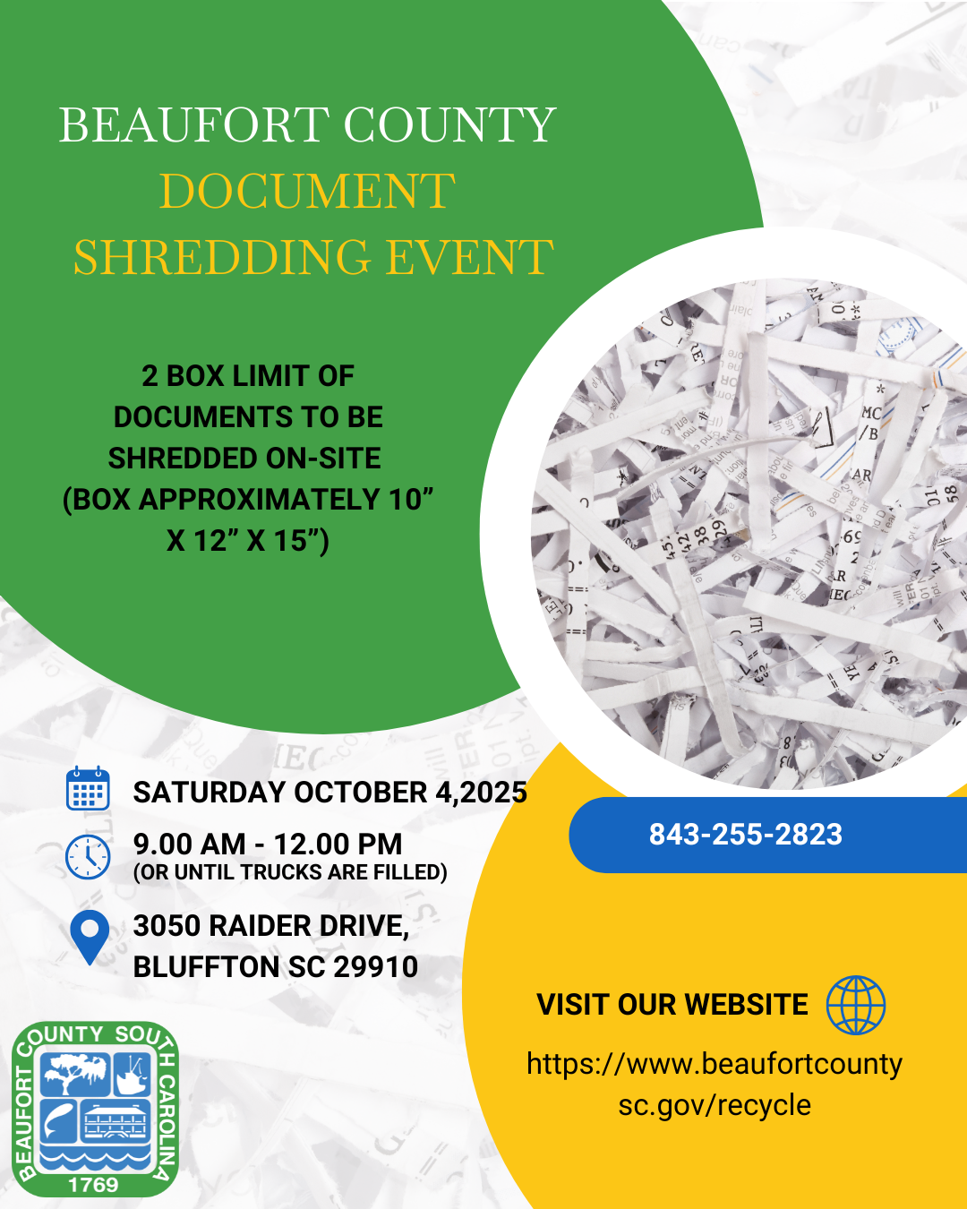 Beaufort County Offers Free Secure Shredding Event in Bluffton Saturday, October 4