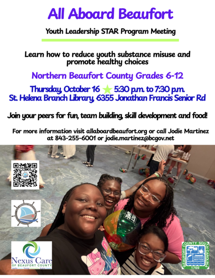 Nexus Care of Beaufort County and All Aboard Beaufort Coalition Hosting October Youth Leadership STAR Program Meeting